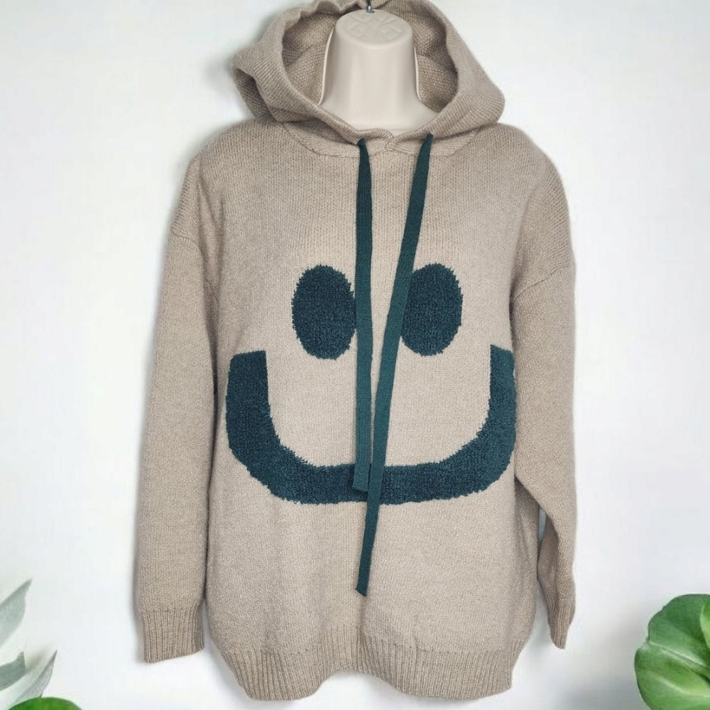 Beige Sweater with Teal Design